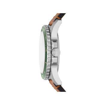 FOSSIL Blauw herenhorloge met bruine leren band