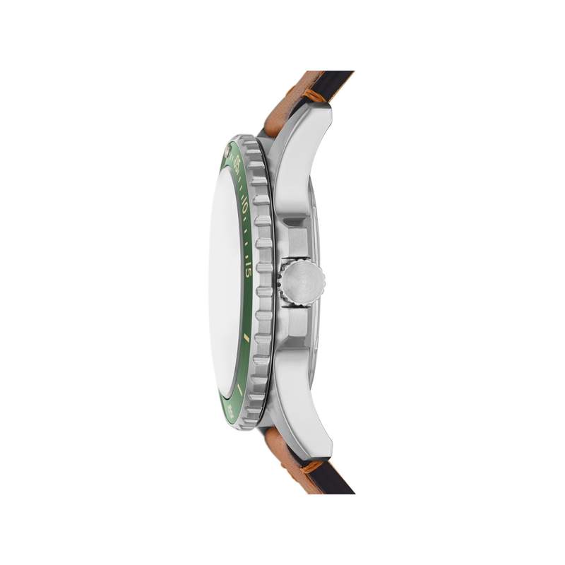 FOSSIL Blauw herenhorloge met bruine leren band - bekijk 2