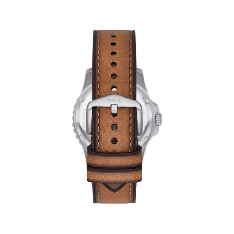 FOSSIL Blauw herenhorloge met bruine leren band - bekijk 3