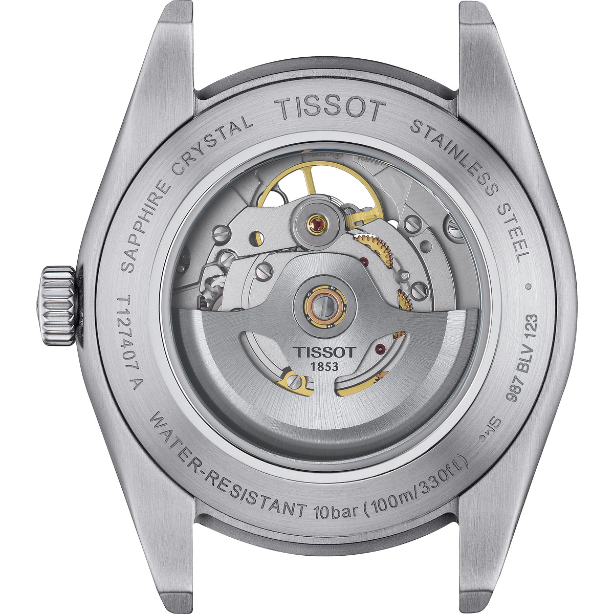 Montre TISSOT T-CLASSIC GENTLEMAN OPEN HEART POWERMATIC 80 mixte automatique cadran bleu bracelet acier inoxydable - vue D2