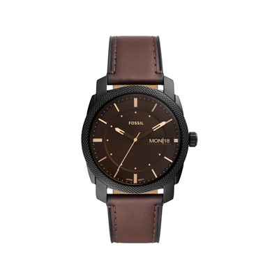 Montre FOSSIL Machine homme acier noir bracelet cuir marron - vue 1