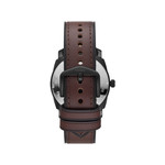 Montre FOSSIL Machine homme acier noir bracelet cuir marron - vue 3