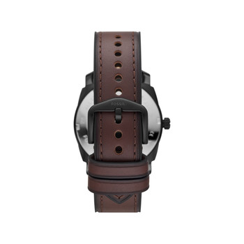 FOSSIL Machine herenhorloge zwart staal bruin lederen band