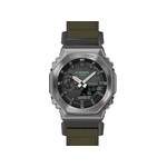 Men's G-SHOCK watch with steel case and khaki green resin strap - view 1