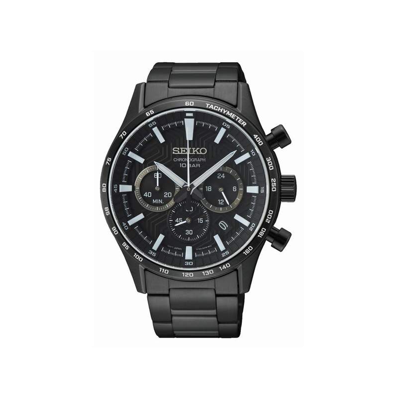 Montre SEIKO sport homme bracelet acier noir - vue 1
