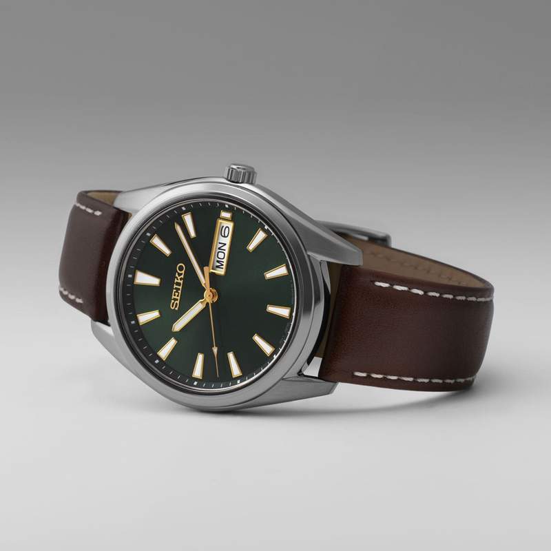 Montre SEIKO classique homme acier bracelet cuir marron - vue D1