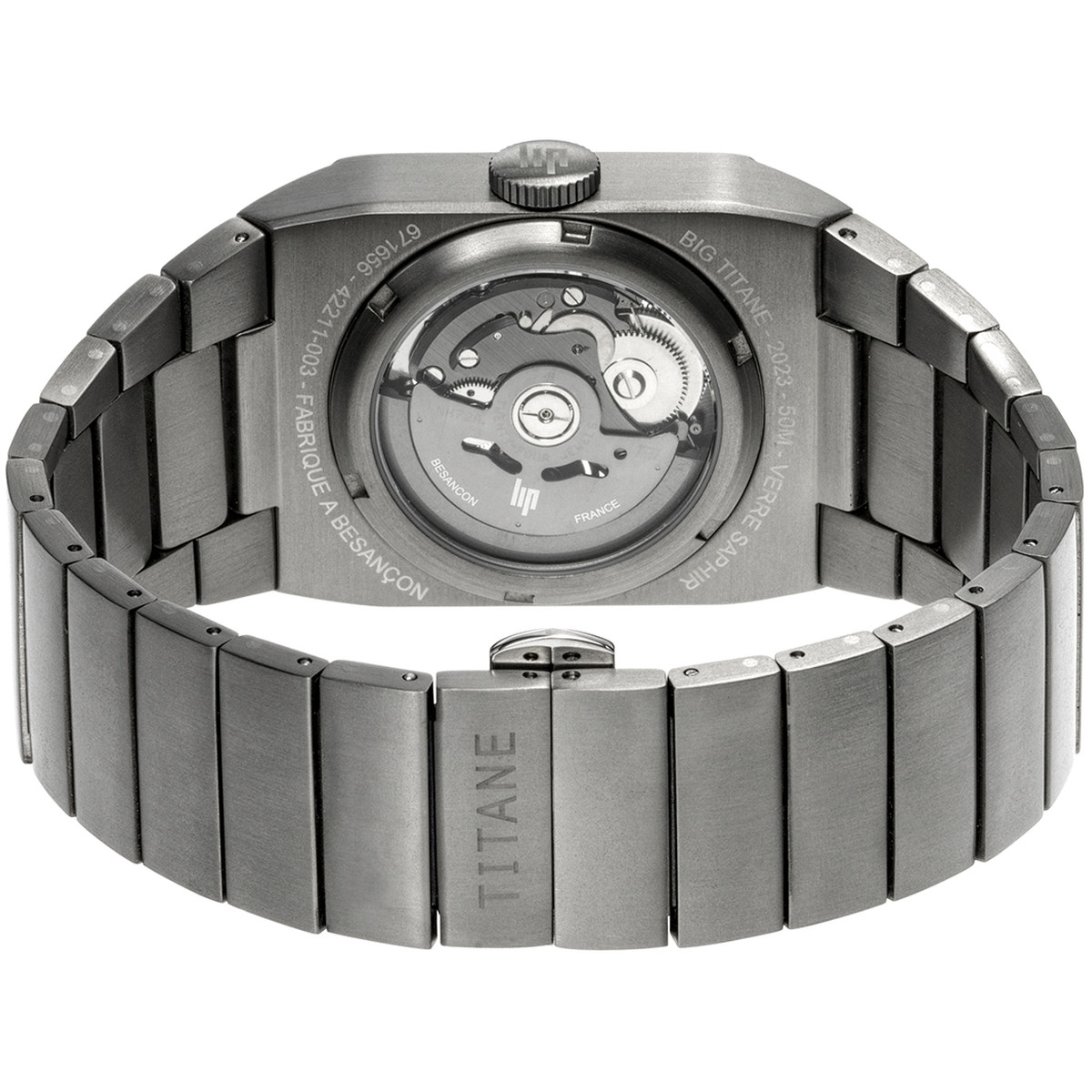 Montre LIP Big Titane homme automatique, bracelet titane gris - vue 3