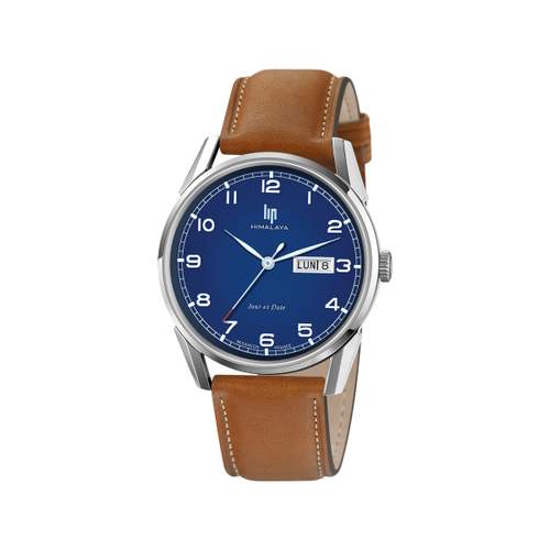 LIP Himalaya steel men's watch with light brown leather strap