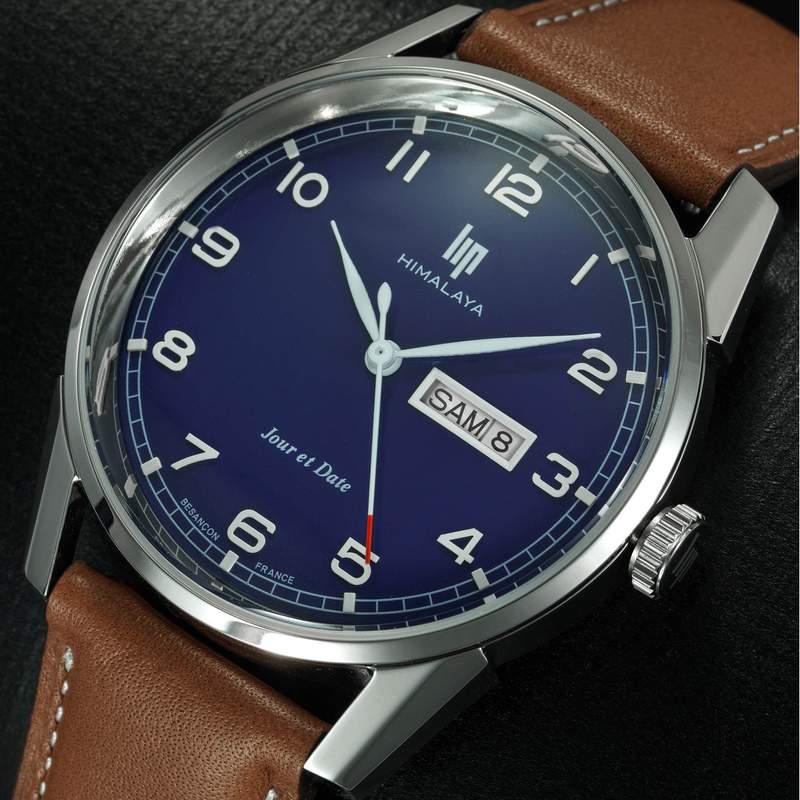 Montre LIP Himalaya homme acier bracelet cuir marron clair - vue D1