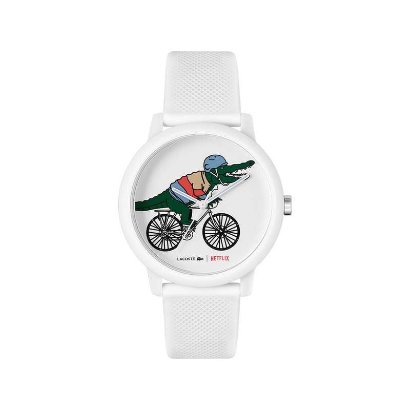 Montre LACOSTE.12.12 Netflix homme TR90 blanc bracelet silicone blanc - vue 1