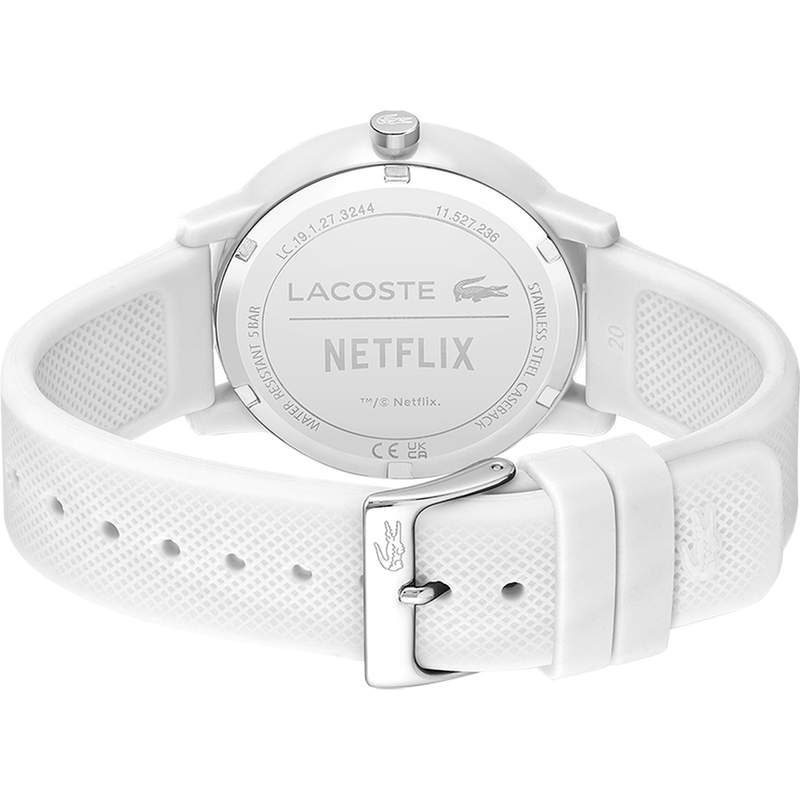 Montre LACOSTE.12.12 Netflix homme TR90 blanc bracelet silicone blanc - vue 3