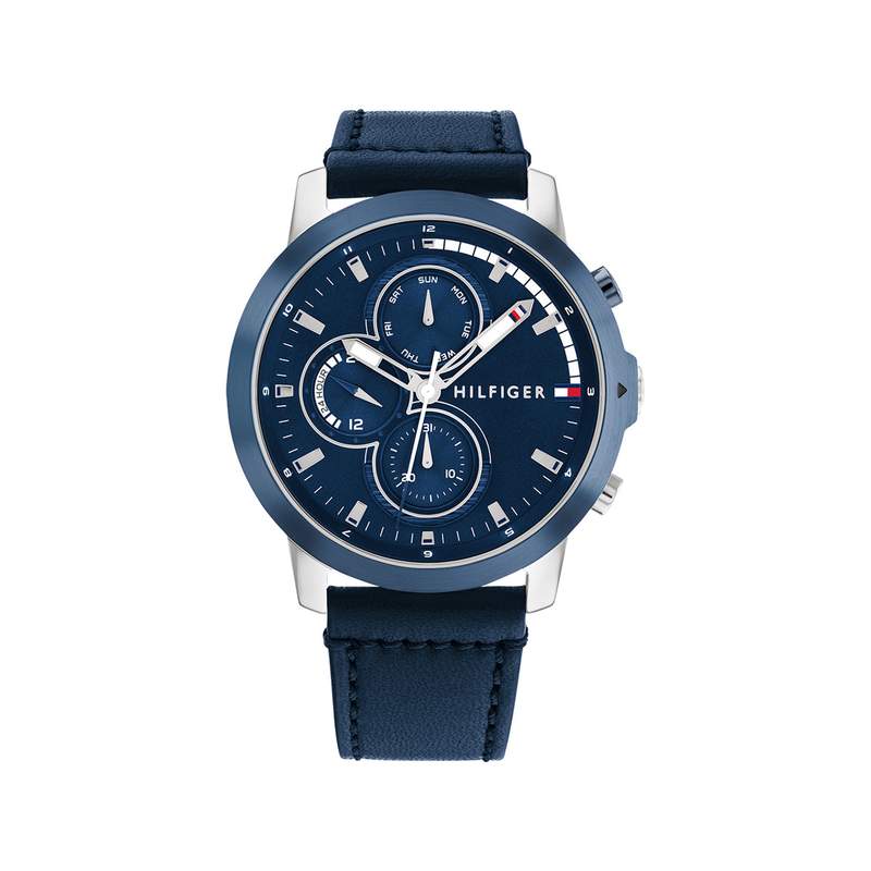 Montre TOMMY HILFIGER Jameson homme  acier bracelet cuir bleu - vue 1