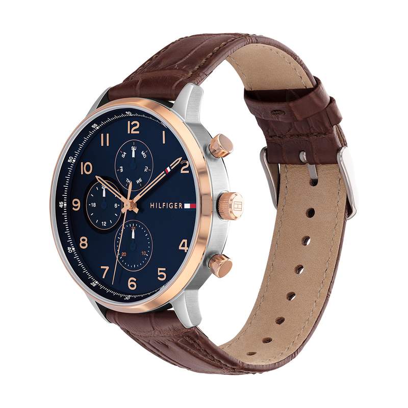 Montre TOMMY HILFIGER leonard homme bracelet cuir marron - vue D1