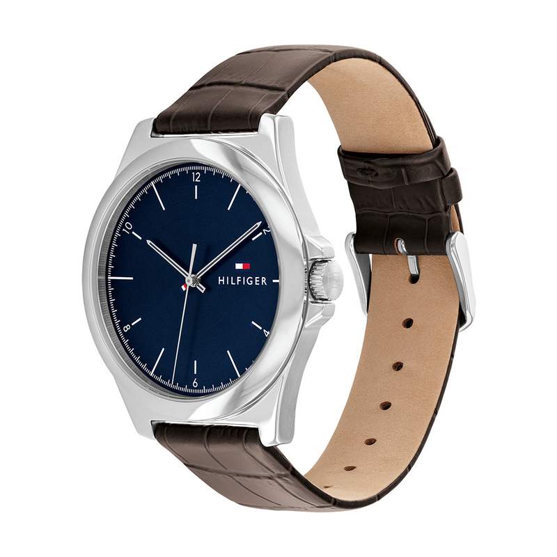 Montre TOMMY HILFIGER Norris homme acier bracelet cuir marron - vue D1