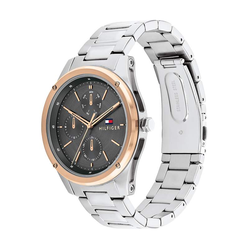 Montre TOMMY HILFIGER Tyler homme acier doré rose bracelet acier gris - vue D1