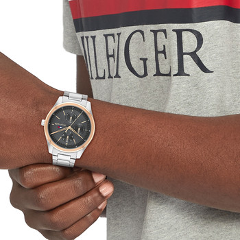 Montre TOMMY HILFIGER Tyler homme acier doré rose bracelet acier gris
