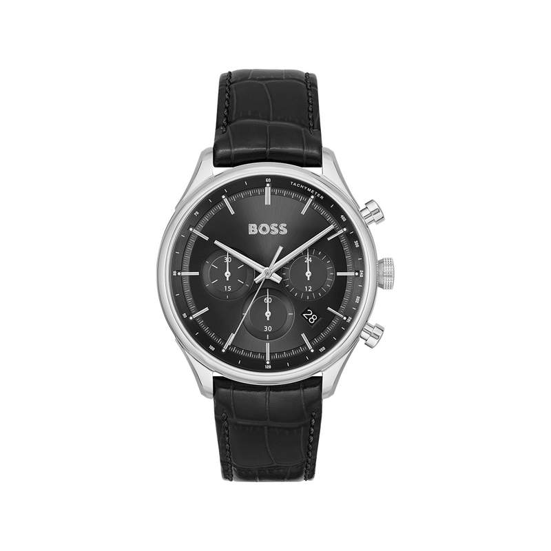 Montre BOSS Sport Lux homme acier bracelet cuir noir - vue 1