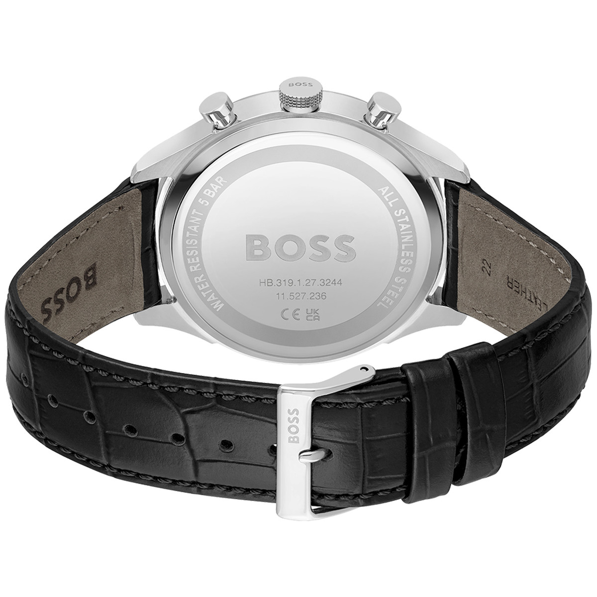 Montre BOSS Sport Lux homme acier bracelet cuir noir - vue 3