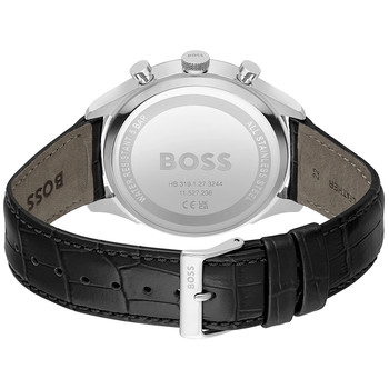 BOSS Sport Lux stalen herenhorloge met zwarte leren band