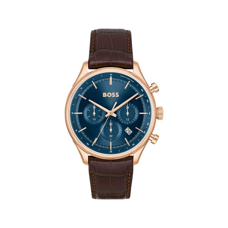 BOSS Sport Lux Men's Watch in Rose Gold-Toned Steel with Brown Leather Strap - View 1