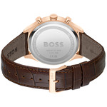 Montre BOSS Sport Lux homme acier doré rose bracelet cuir marron - vue 3