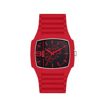 Montre DIESEL Cliffhanger 2.0 homme acier rouge bracelet silicone rouge