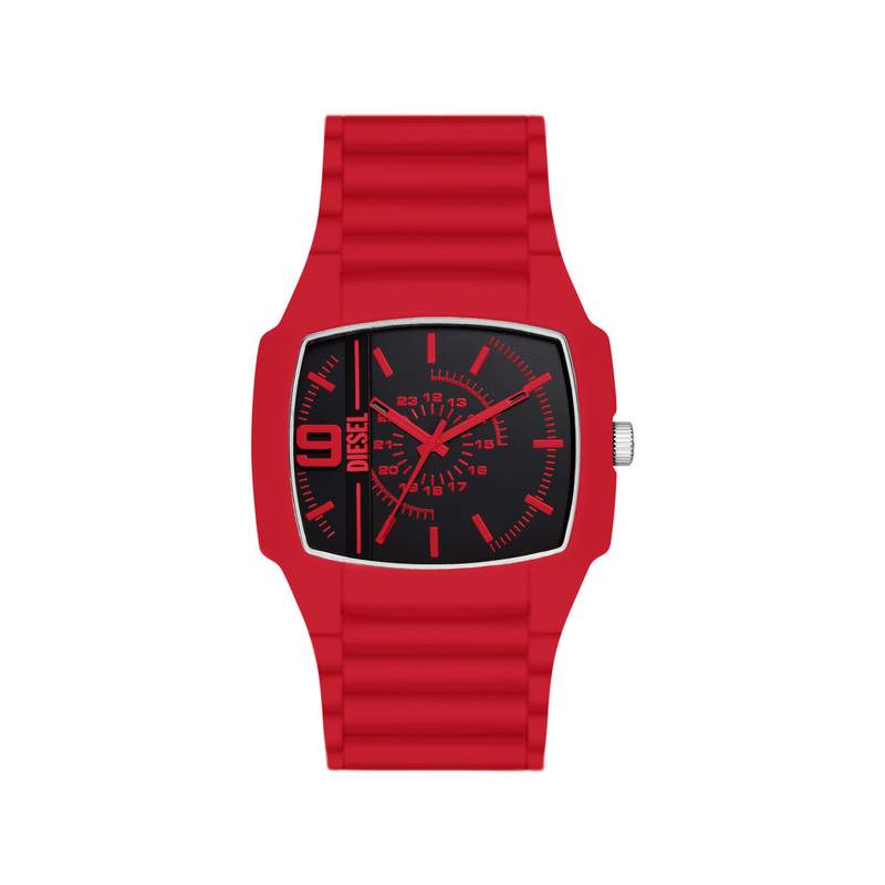 Montre DIESEL Cliffhanger 2.0 homme acier rouge bracelet silicone rouge - vue 1