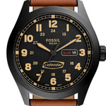 Montre FOSSIL Defender homme solaire acier noir bracelet cuir marron - vue D1