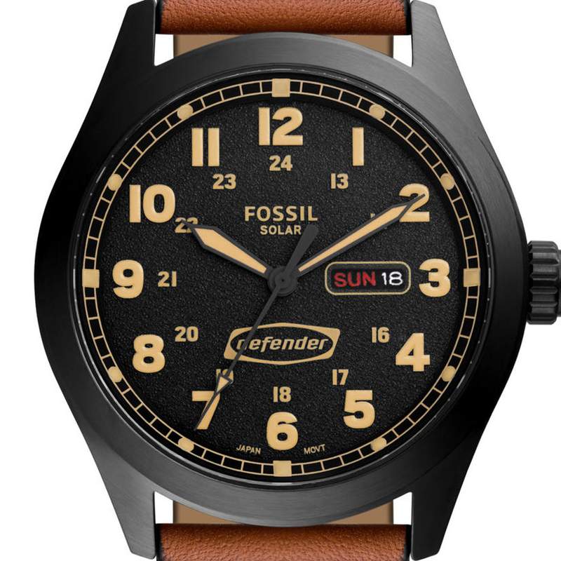 Montre FOSSIL Defender homme solaire acier noir bracelet cuir marron - vue D1