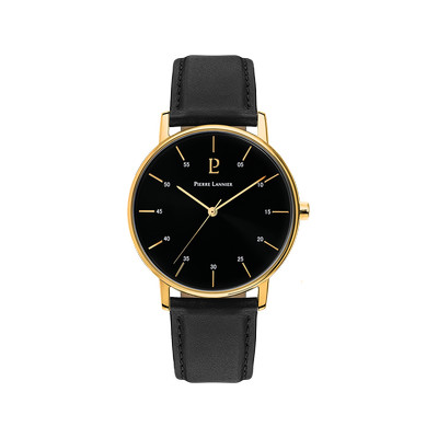 Montre PIERRE LANNIER Cityline homme acier doré bracelet cuir noir - vue 1