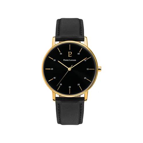 Montre PIERRE LANNIER Cityline homme acier doré bracelet cuir noir