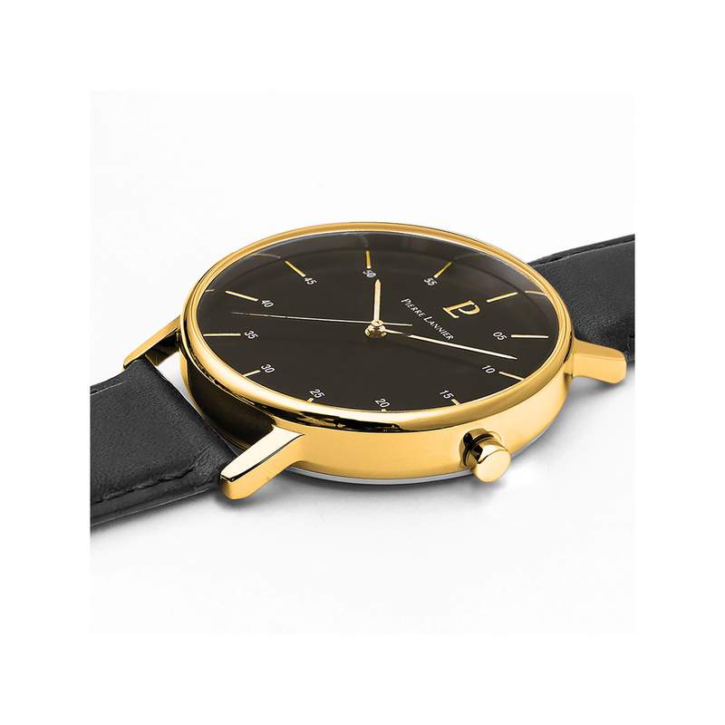 Montre PIERRE LANNIER Cityline homme acier doré bracelet cuir noir - vue 2
