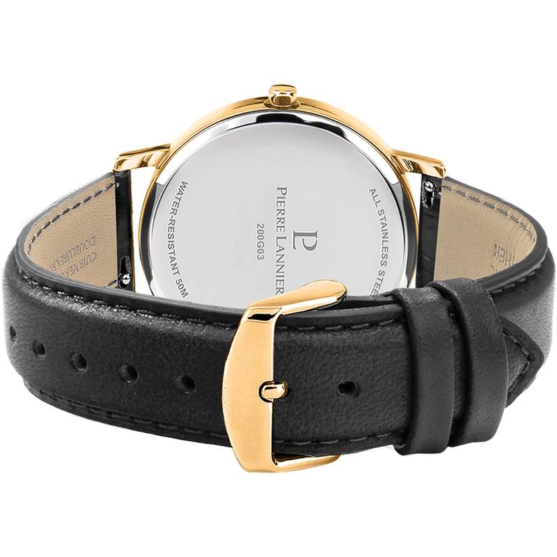 Montre PIERRE LANNIER Cityline homme acier doré bracelet cuir noir - vue 3
