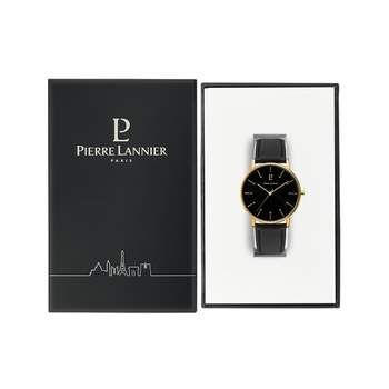 Montre PIERRE LANNIER Cityline homme acier doré bracelet cuir noir