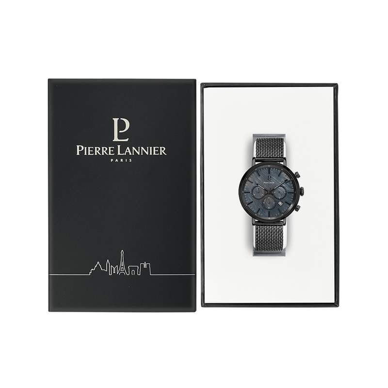 Montre PIERRE LANNIER Baron homme chronographe bracelet acier noir - vue D1