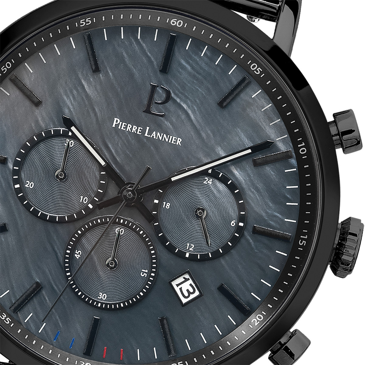 Montre PIERRE LANNIER Baron homme chronographe bracelet acier noir - vue D2