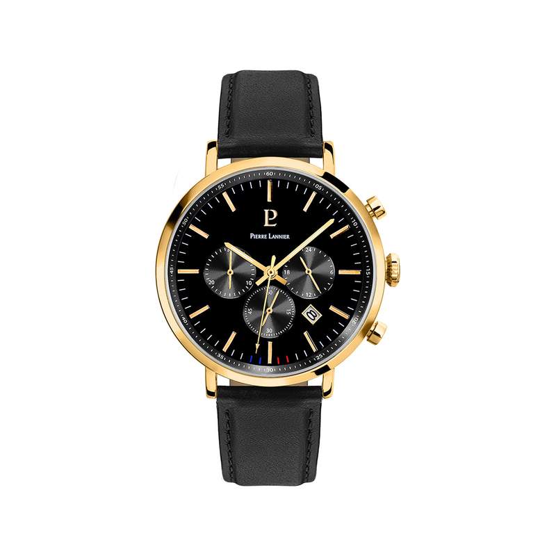 Montre PIERRE LANNIER Baron homme chronographe bracelet cuir noir - vue 1