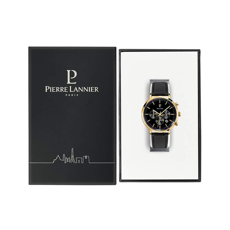 Montre PIERRE LANNIER Baron homme chronographe bracelet cuir noir - vue D1