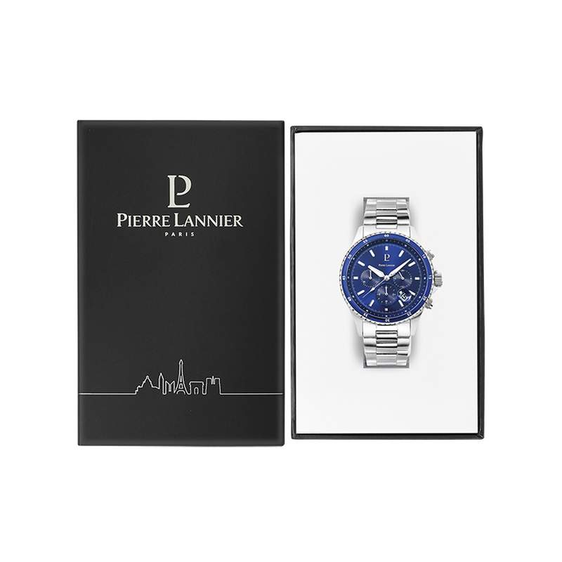 Montre PIERRE LANNIER Cronos homme chronographe bracelet acier - vue D1