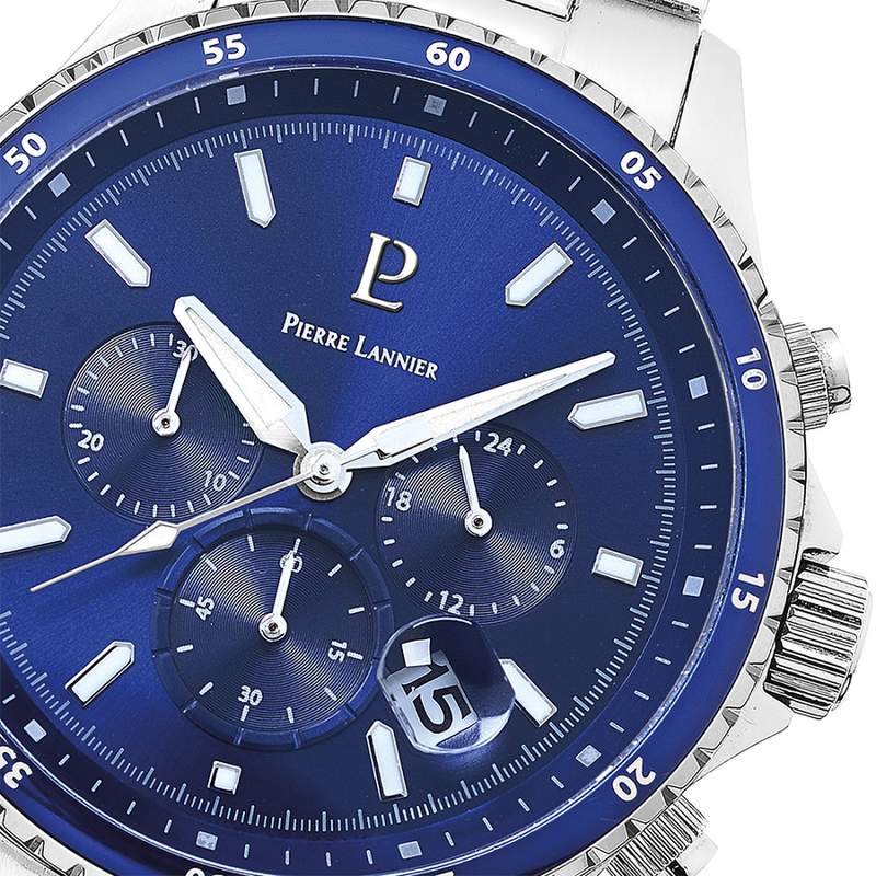 Montre PIERRE LANNIER Cronos homme chronographe bracelet acier - vue D2