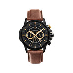 Montre PIERRE LANNIER Sentinelle homme chronographe acier noir  bracelet cuir brun - vue 1