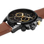 Montre PIERRE LANNIER Sentinelle homme chronographe acier noir  bracelet cuir brun - vue 2