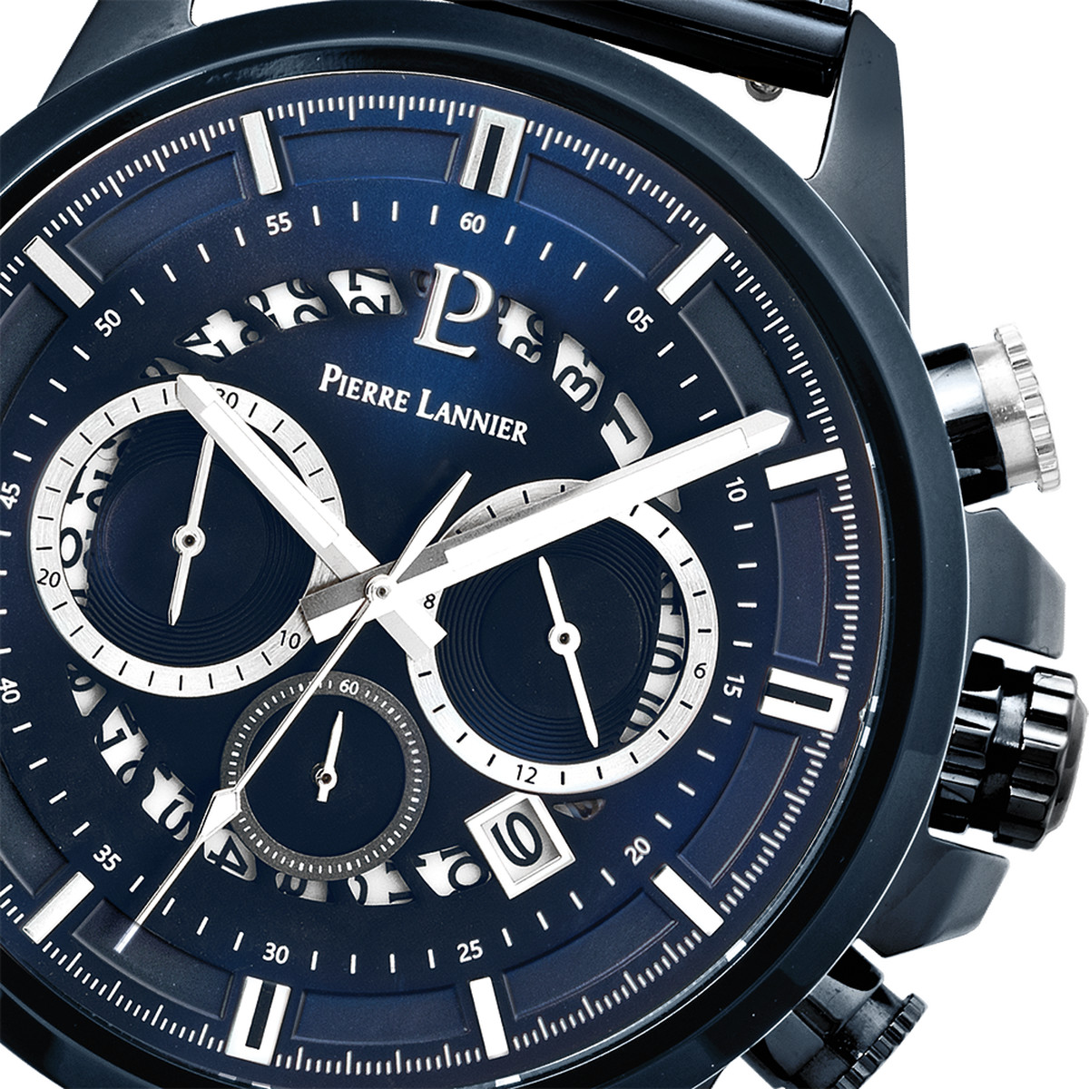 Montre PIERRE LANNIER Sentinelle homme chronographe bracelet acier bleu - vue D2
