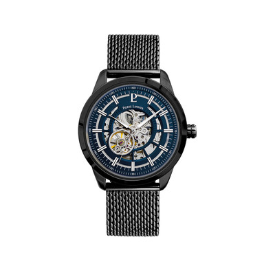 Montre PIERRE LANNIER automatic homme automatique acier bleu bracelet acier noir