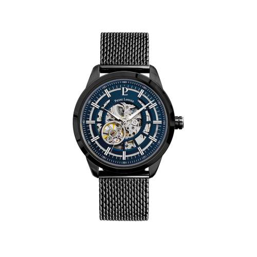 Montre PIERRE LANNIER automatic homme automatique acier bleu bracelet acier noir