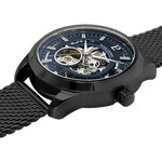 PIERRE LANNIER automatic men's watch steel blue steel bracelet black - view 2
