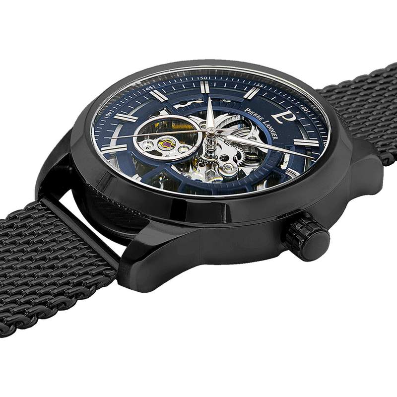 Montre PIERRE LANNIER automatic homme automatique acier bleu bracelet acier noir - vue 2