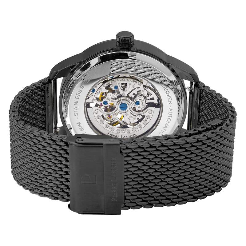 Montre PIERRE LANNIER automatic homme automatique acier bleu bracelet acier noir - vue 3