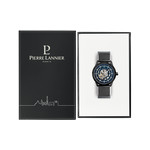PIERRE LANNIER automatic men's watch steel blue steel bracelet black - view D1