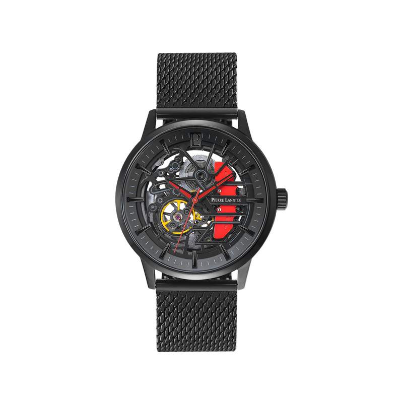 Montre PIERRE LANNIER Paddock homme automatique bracelet acier noir - vue 1